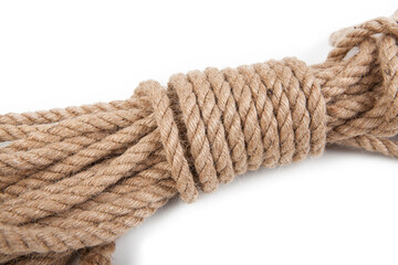 Natural fiber rope on a white background.