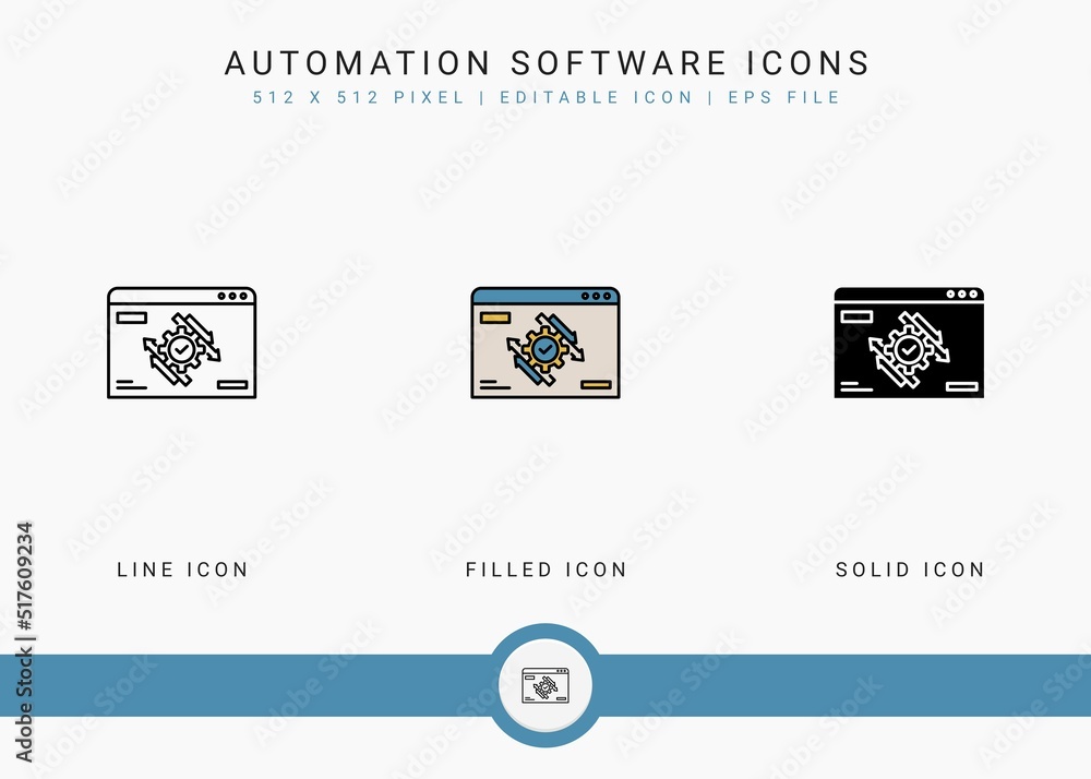 Fototapete automation software icons set vector illustration with solid icon line style. data center system con