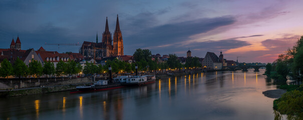  Panoramic cityscape image of Regensburg, Germany