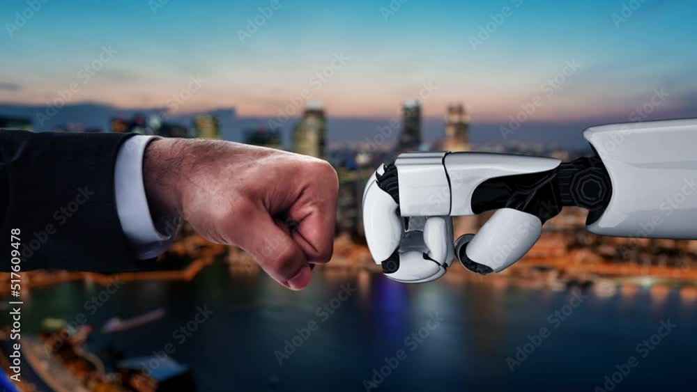 Poster futuristic robot artificial intelligence enlightening ai technology development and machine learning