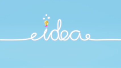 3D Light Bulb on blue background.Continuous line of idea bulb.Idea and Creative concept.3D render illustration.