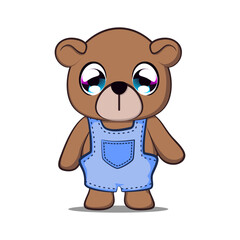 vector illustration of cute bear cartoon mascot dressed up wearing Jumpsuit