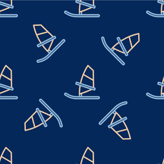 Line Windsurfing icon isolated seamless pattern on blue background. Vector