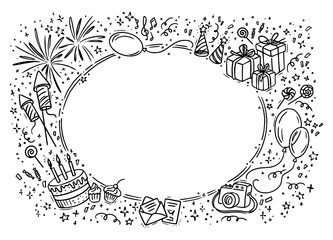 Vector Happy Birthday frame. Hand-drawn funny horizontal illustration