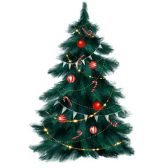 Christmas Tree isolated on white background. For postcards, stickers, calendars, books