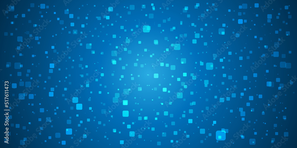Poster abstract blue geometric pattern - many random placed squares of various sizes, modern style texture 