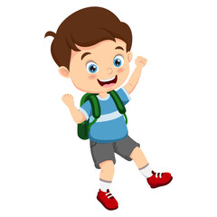 Cartoon little school boy jumping
