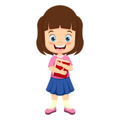 Cartoon little girl holding a book