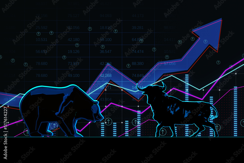 Poster stock exchange trading concept. the bulls and bears struggle. equity market illustration. creative h