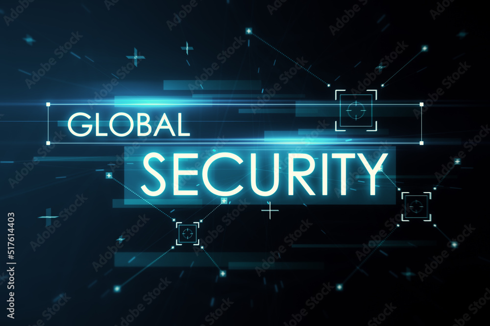 Poster Creative blue global security and hackig backdrop with polygonal dots and connections. Malware, safety and phishing concept. 3D Rendering.