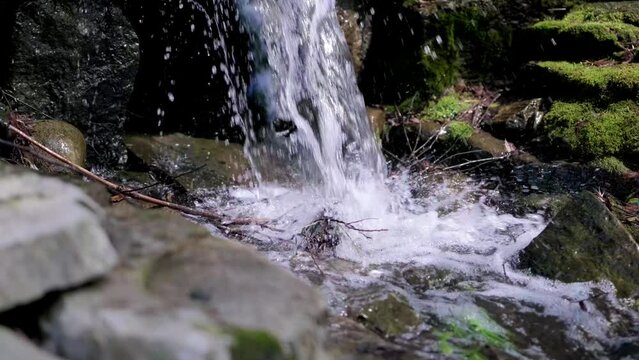 Close up of a small waterfall.