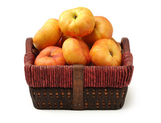 chinese flat peaches on white background 