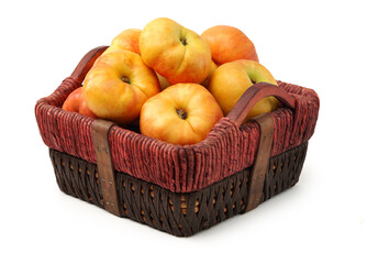 chinese flat peaches on white background 