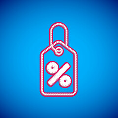 White Discount percent tag icon isolated on blue background. Shopping tag sign. Special offer sign. Discount coupons symbol. Vector