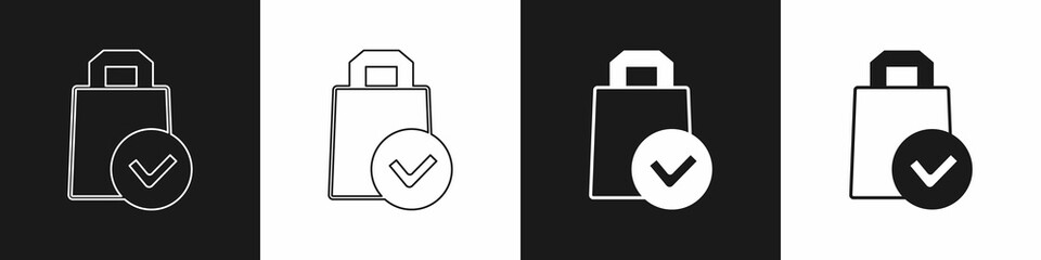 Fototapeta na wymiar Set Paper shopping bag icon isolated on black and white background. Package sign. Vector