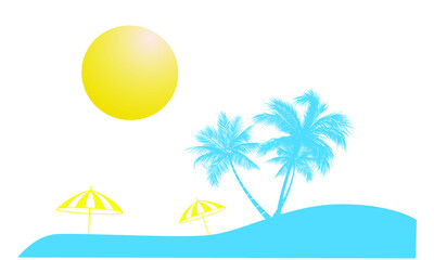 beach, umbrella, palm tree,  sun and sea