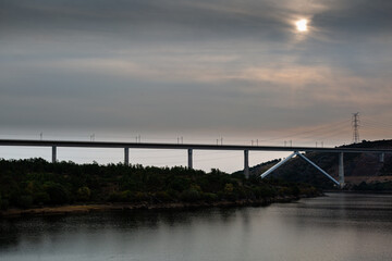 Agavanzal viaduct of the high-speed train, Embalse and Tera River, Zamora, Spain.
