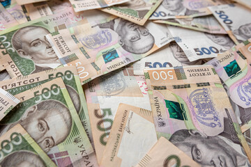 banking and finance banknotes of 500 1000 Ukrainian hryvnia as background