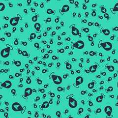 Black Map pointer with taxi car icon isolated seamless pattern on green background. Location symbol. Vector