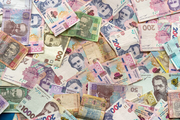 different UAH ukrainian money, finance concept, grivna