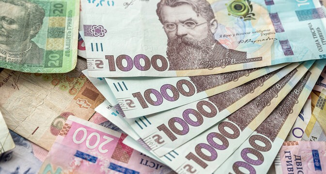 different UAH ukrainian money, finance concept, grivna