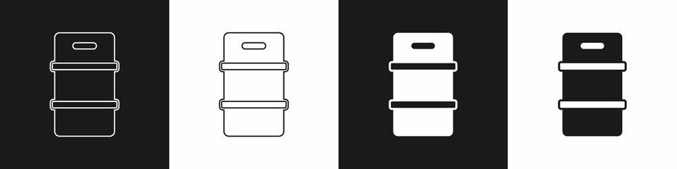 Set Metal beer keg icon isolated on black and white background. Vector