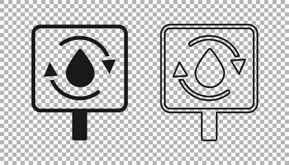 Black Recycle clean aqua icon isolated on transparent background. Drop of water with sign recycling. Vector