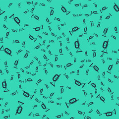 Black Trumpet icon isolated seamless pattern on green background. Musical instrument. Vector