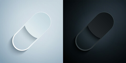 Paper cut Sleeping pill icon isolated on grey and black background. Paper art style. Vector