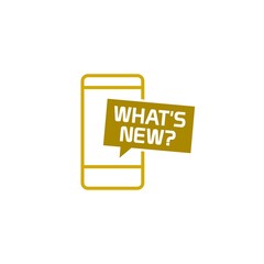 Whats new on smartphone with a bubble text icon isolated on white background