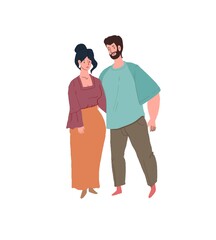 Vector cartoon flat happy family characters,young parents mom and dad smiling,hug each other-positive emotions,healthy family relationships social concept,web site banner ad design