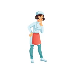 Vector cartoon flat woman character chef assistant at work-restaurant catering industry staff,professional food cooking workflow concept,web site banner ad design