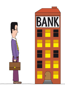 unhappy businessman going to the bank