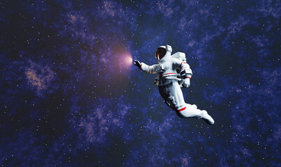 Obraz na płótnie Canvas Astronaut spacewalk in space and touching orb of light.