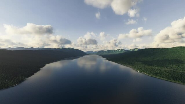 Aerial view of Lake McDonald by day in Glacier National Park, Montana, USA
