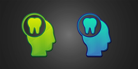 Fototapeta na wymiar Green and blue Toothache icon isolated on black background. Vector