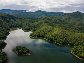 Fototapeta na wymiar lake in forest from drone