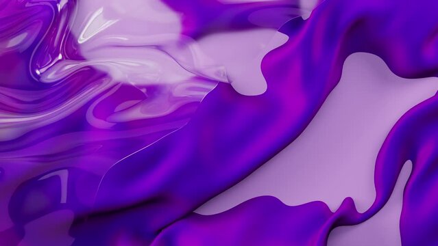 Purple abstract 3D background with fabric slowly moving with the wind, smooth wrinkles, plastic and rubber material.  Smoothly floating cloth simulation - 3D rendering.