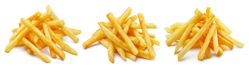 Potato fries collection, isolated on white background