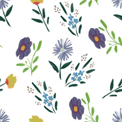Seamless pattern with wildflowers on watercolor paper background.
