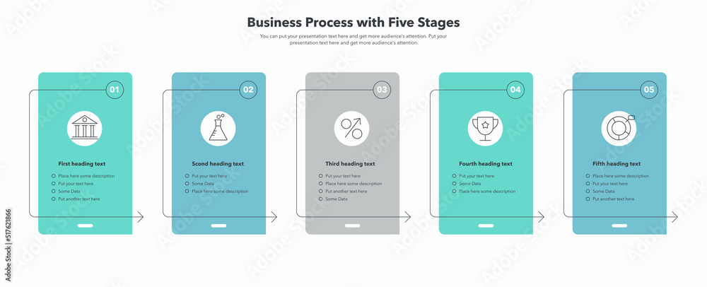 Poster business process template with five stages. easy to use for your website or presentation.