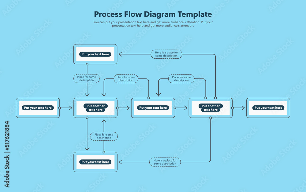 Aufkleber Simple modern template for process flow diagram - blue version. Flat design, easy to use for your website or presentation.