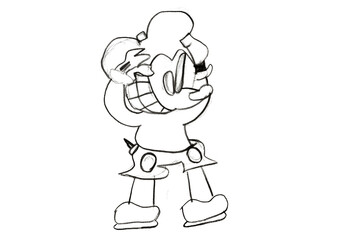 Children's drawings a cartoon image and line drawings