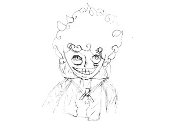 Children's drawings a cartoon image and line drawings