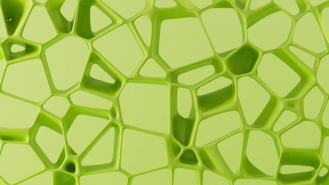 Light green abstract 3D background with organic fluid moving cell patterns made out of green plastic or rubber.  Smoothly moving and organic ecologic pattern - 3d rendering. Seamless loop.