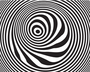 Abstract rotated black lines in circle form on black background. Geometric art. Design element. Digital image with a psychedelic stripes. Vector illustration
