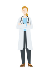 Fototapeta premium simple illustration of a Caucasian female doctor in a lab coat. A pose with arms folded. 8heads tall.