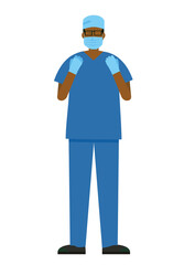 simple illustration of a black male doctor wearing a surgical gown. 8heads tall.