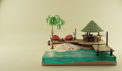 Beach Bar on a beautiful tropical island.3D rendering