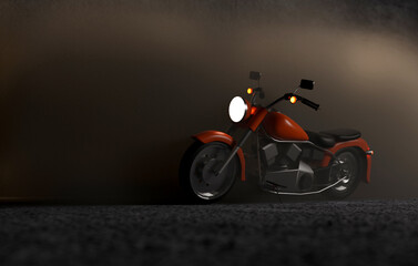 Chopper Motorcycle 3D Model on Grunge background.3D rendering